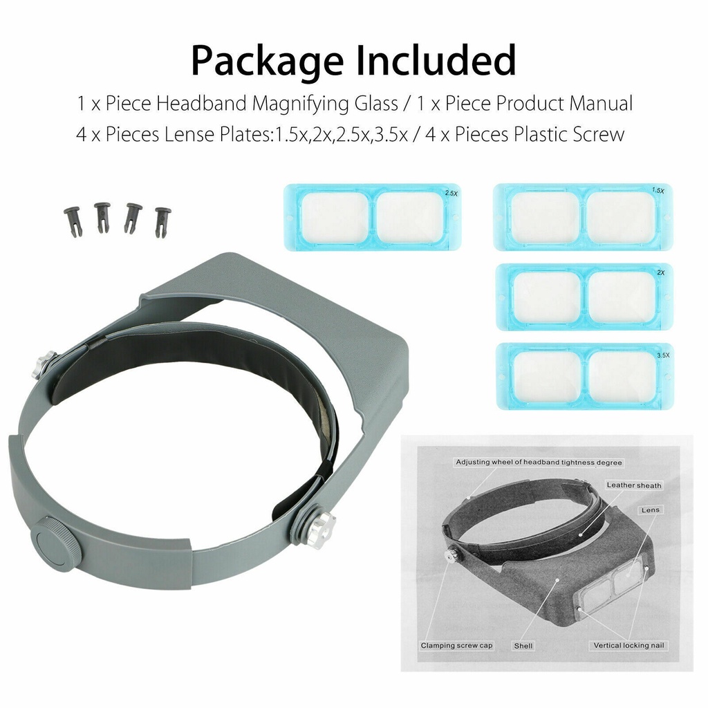 Kính Lúp Đeo Đầu Phóng Đại 1.5x, 2x, 2.5x, 3.5x Với 4 Lens
