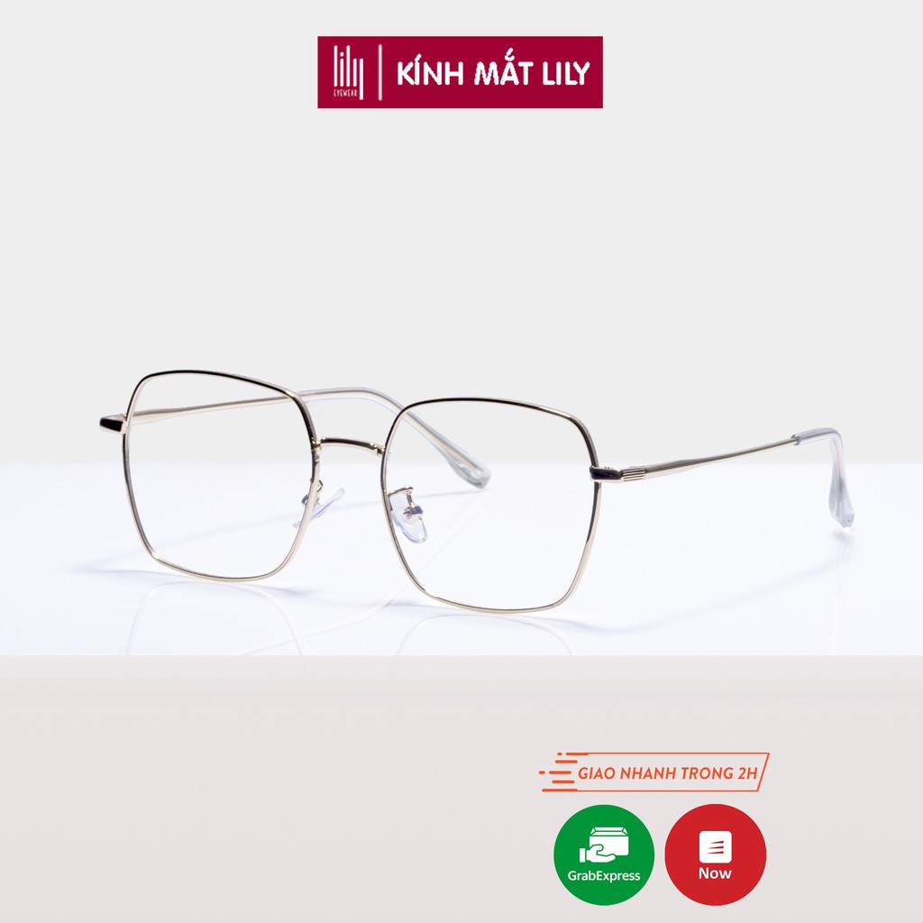 Gọng kính cận nam nữ LILYEYEWEAR mắt vuông giả cận kim loại thanh mảnh phụ kiện thời trang 72296