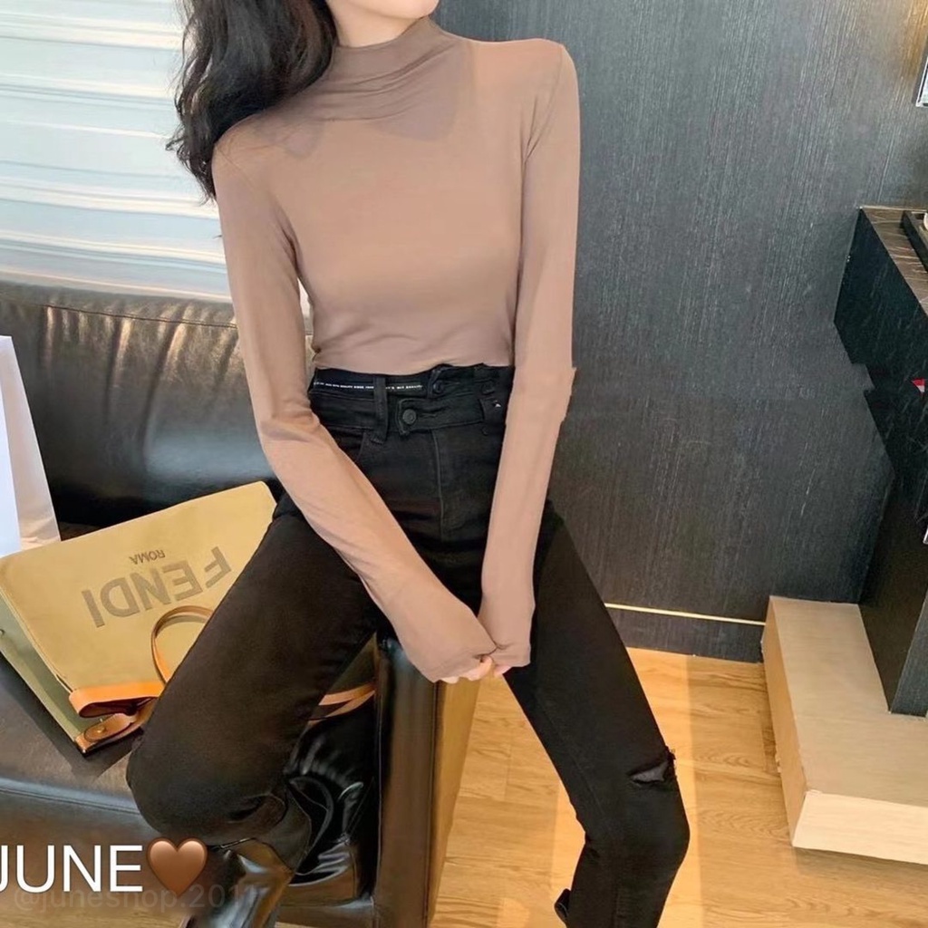 Áo nhiệt thun lạnh nữ cổ cao, co giãn, giữ nhiệt tốt