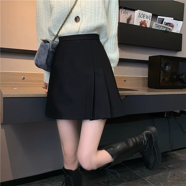 Chân váy ngắn xếp li dáng tennis có quần trong chất vải mềm cạp lưng cao màu đen nâu Chân váy chữ a công sở dáng dài đẹp