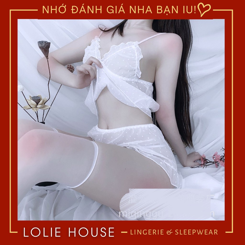 Bộ đồ ngủ nữ hai dây voan siêu mỏng sexy - Đồ ngủ 2 dây dễ thương cute LOLIE HOUSE - SS10 | BigBuy360 - bigbuy360.vn