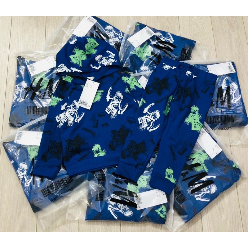 Set bộ nỉ da cá có mũ in hoạ tiết Ninjago cho bé trai