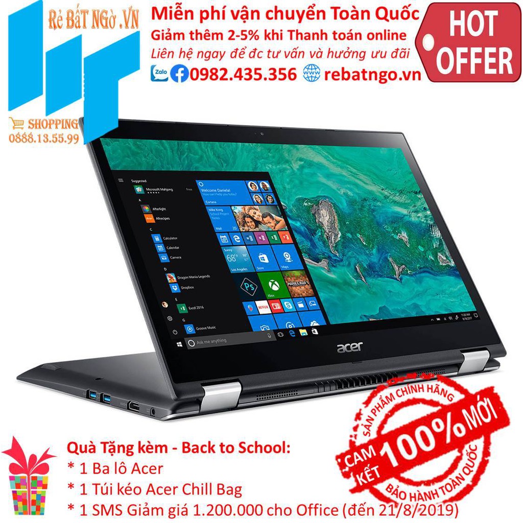 GIÁ SỐC Laptop Acer Spin 3 SP314-51-51LE NX.GZRSV.002 14 inch FHD_i5-8250U_4GB_UHD 620_Win10_1.7 kg