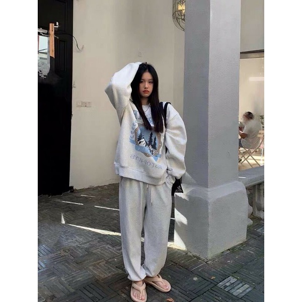 Set Bộ Nỉ Dài Thu Đông nam nữ 💓 Bộ thể thao dài tay màu xám Foruyes Star có chất nỉ bông loại đẹp | BigBuy360 - bigbuy360.vn