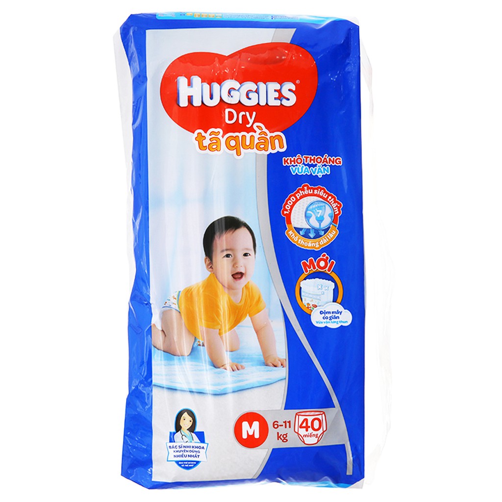 [CHÍNH HÃNG] Bỉm - Tã Quần Huggies Dry Size M40 (Cho Bé 6-11kg)