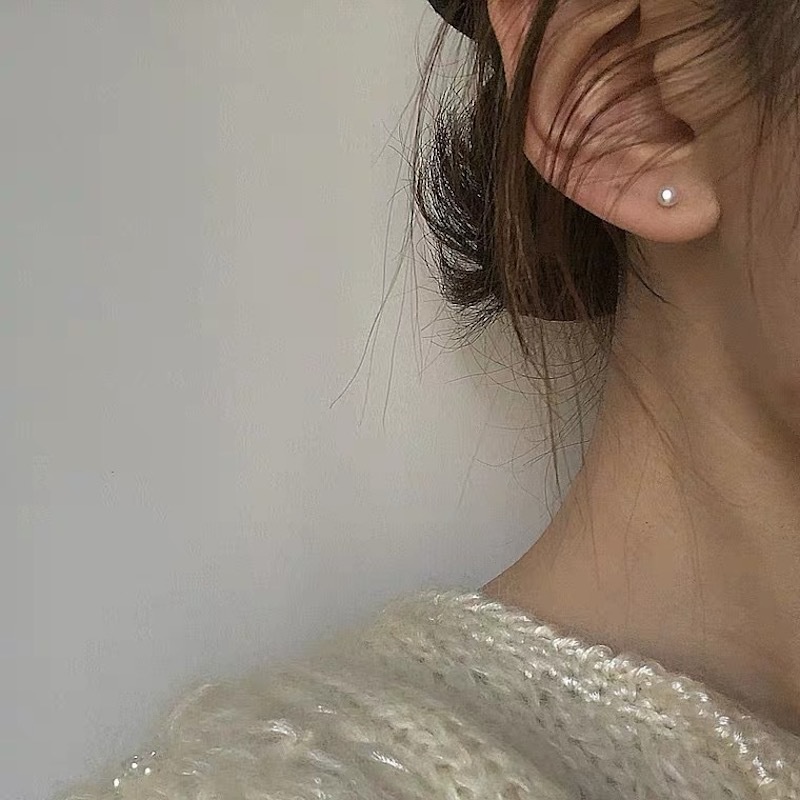 Bộ bông tai tròn đính ngọc trai nhân tạo thời trang