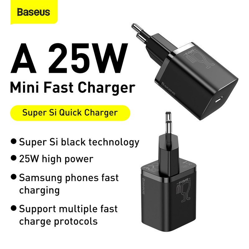 Củ Sạc Baseus công nghệ Super Si  USB C 25W cổng Type C Sạc Nhanh QC3.0 cho Samsung, xiaomi, huawei