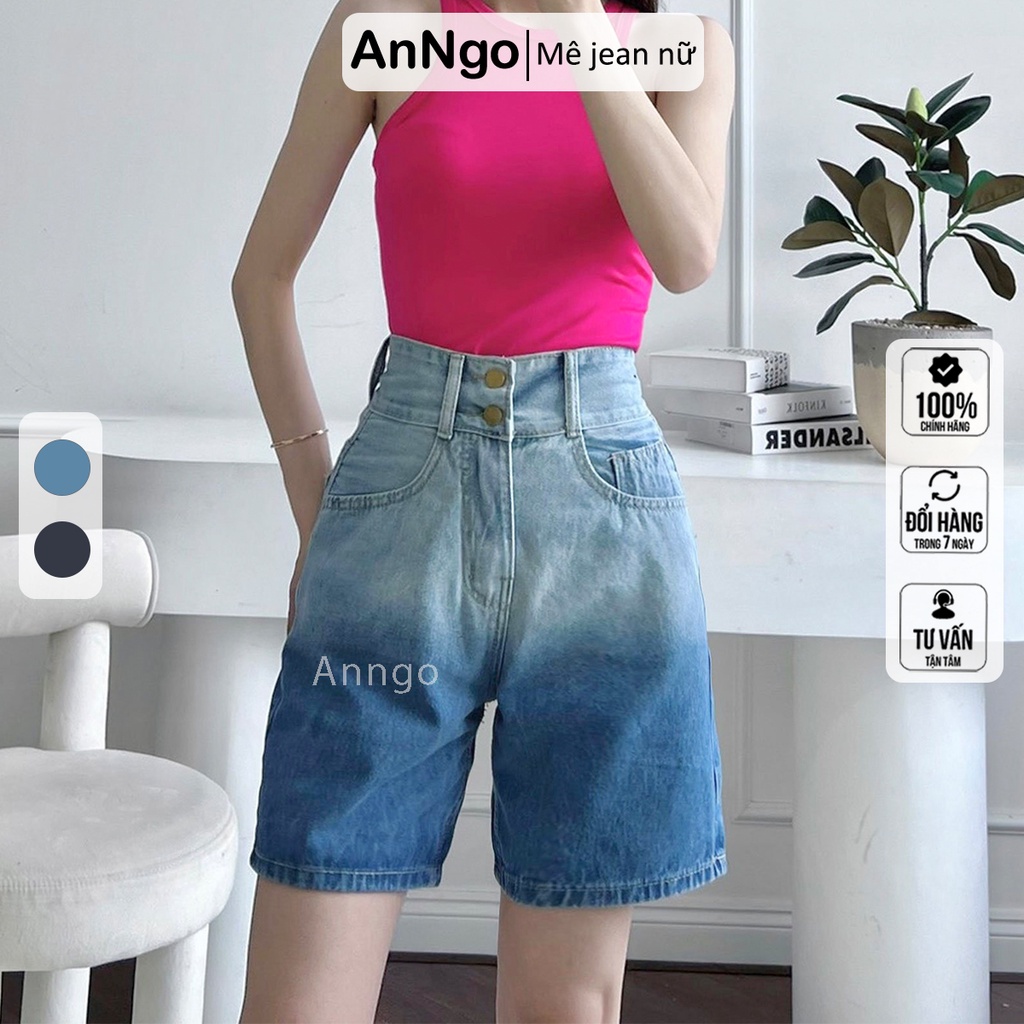 Quần jean ngố nữ loang màu lưng cao ống rộng, vải jean denim không co giãn bền đẹp AnNgo - AT233