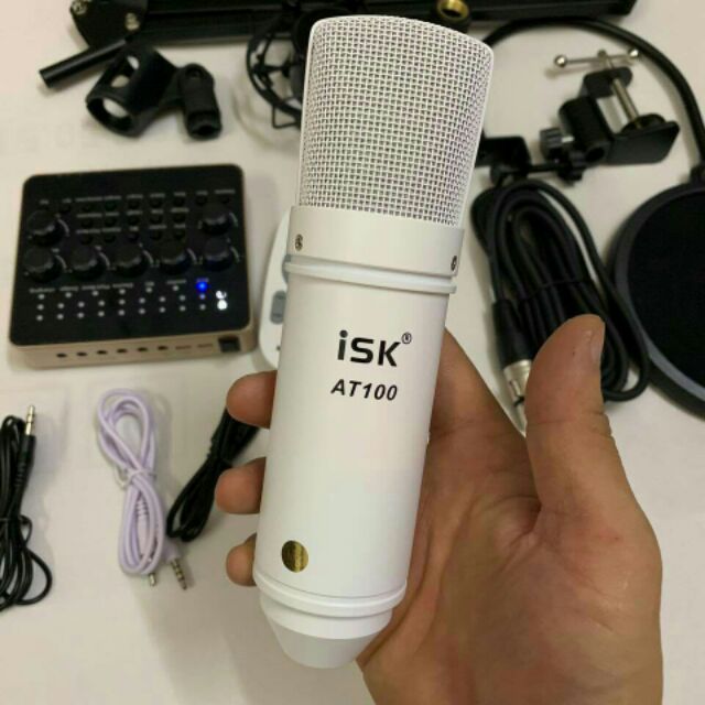 COMBO mic thu âm, livestream AT-100 + Sound card V10 bluetooth + full phụ kiện