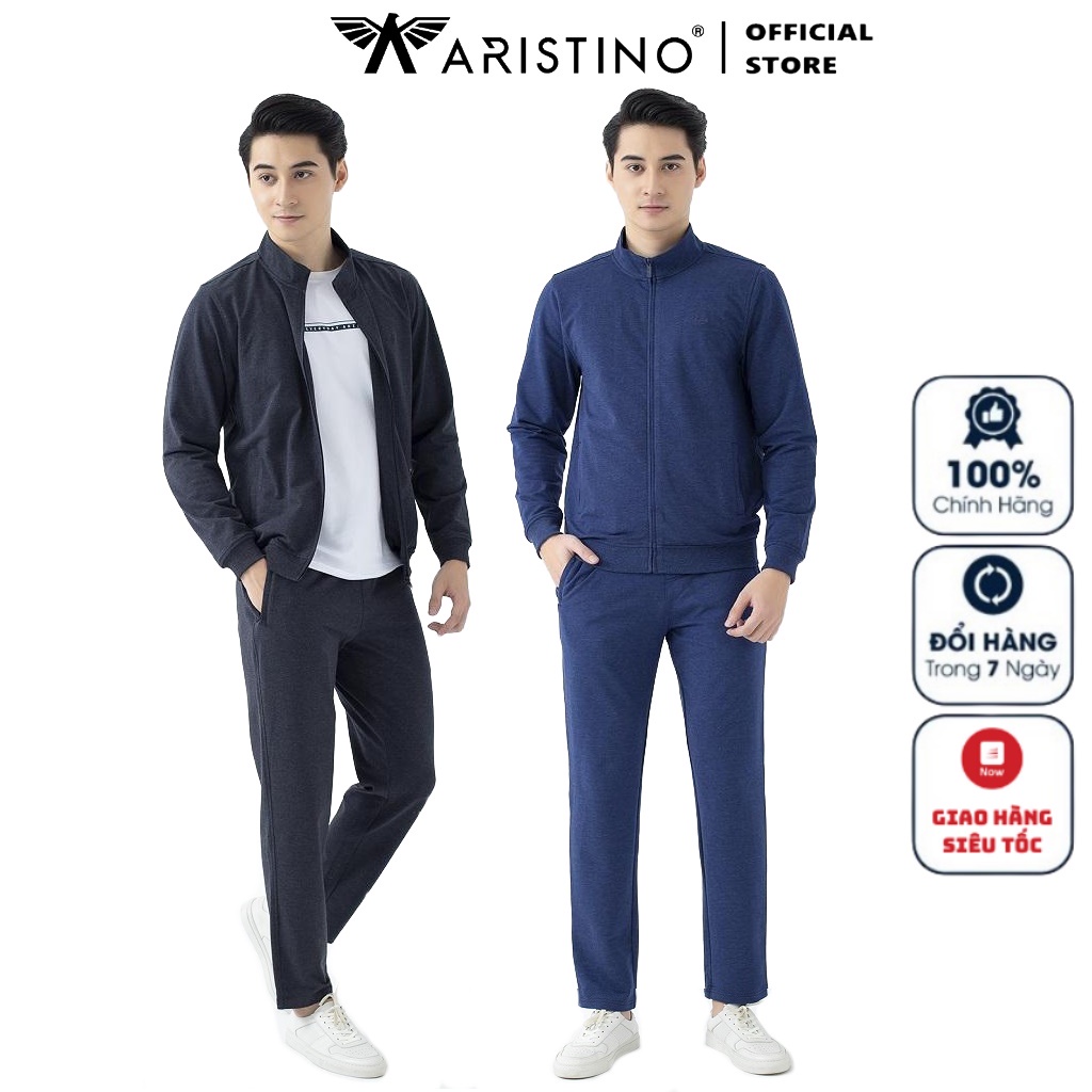 Bộ Thu Đông Nam Đồ Bộ Mặc Nhà Cotton Aristino ALH007W1 Dáng Regular Fit Khóa Kéo Bo Tay Và Gấu Áo Quần Suông Thoải Mái