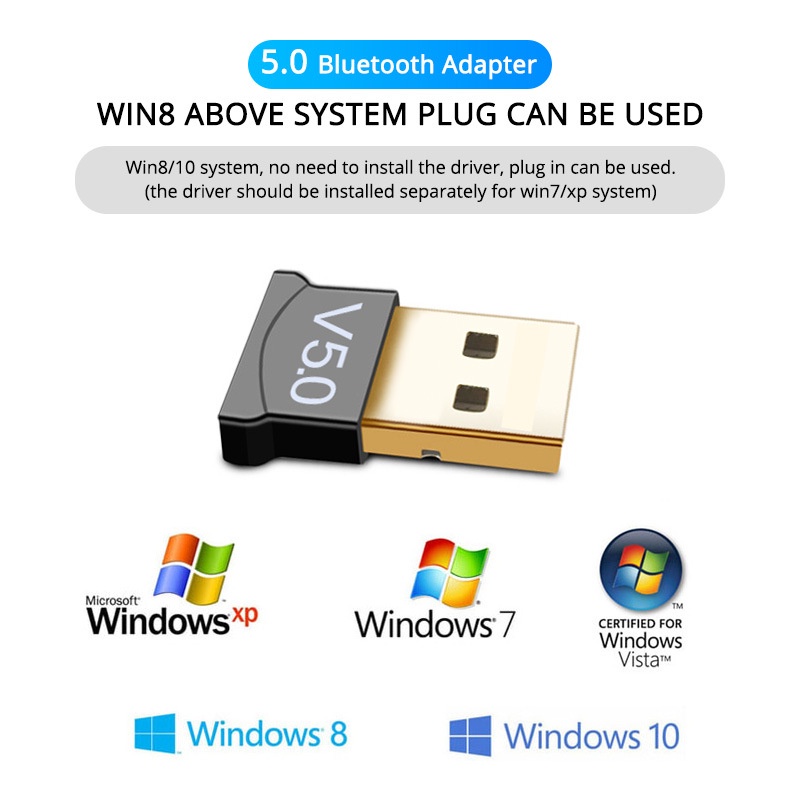 Bộ Thiết bị USB Bluetooth 5.0 Dongle CSR, thu phát bluetooth tốc độ cao cho PC và Laptop