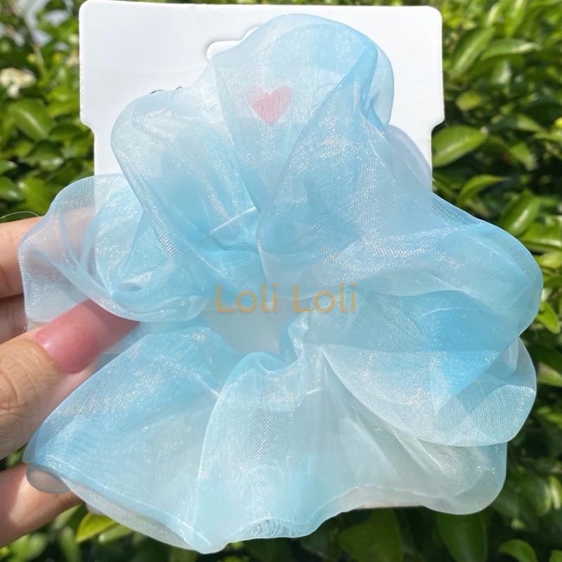 Scrunchies cột bóng voan kính loang ánh kim. buộc tóc ánh nhũ xinh xắn