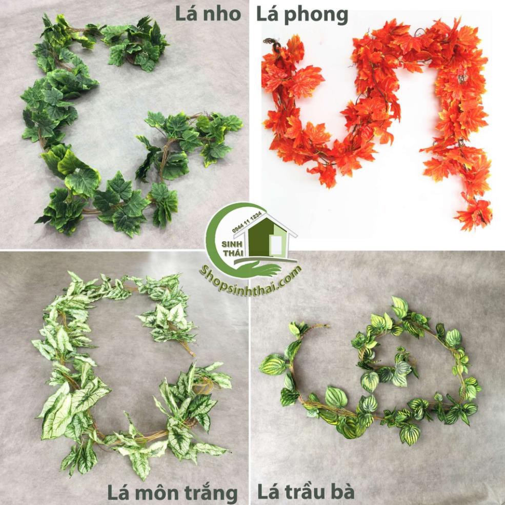 Dây leo xanh dài 2,4m, dây lá nho, lá phong đỏ, lá trầu bà, lá môn trắng bằng vải lụa cao cấp