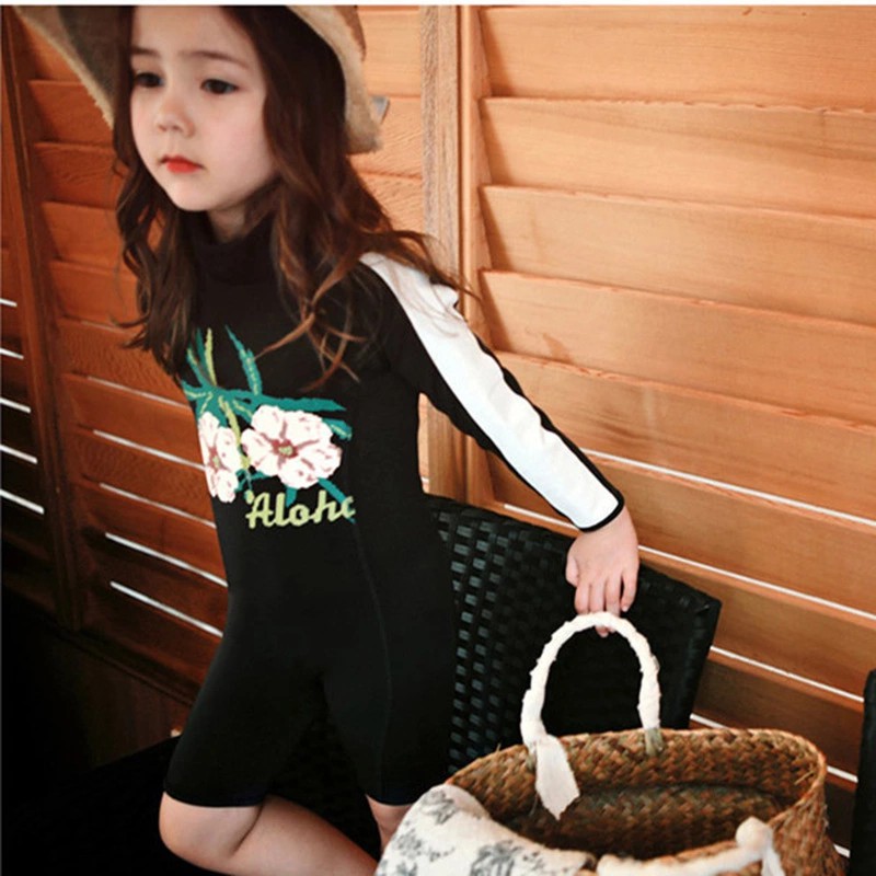 3-13Yrs Girls One-pieces Swimsuits Kids Baby Flower Full Long Sleeve Swimming Swimwear