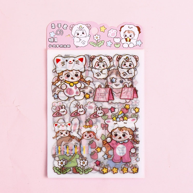 Flowertree Bộ 4 Sticker Dán Trang Trí Sổ Tay Hình Cô Gái Dễ Thương