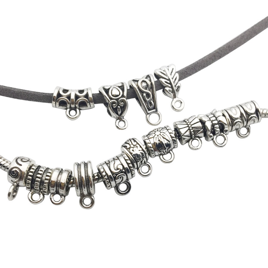 Set 10 móc khóa kim loại màu bạc phong cách Tây Tạng dùng làm trang sức