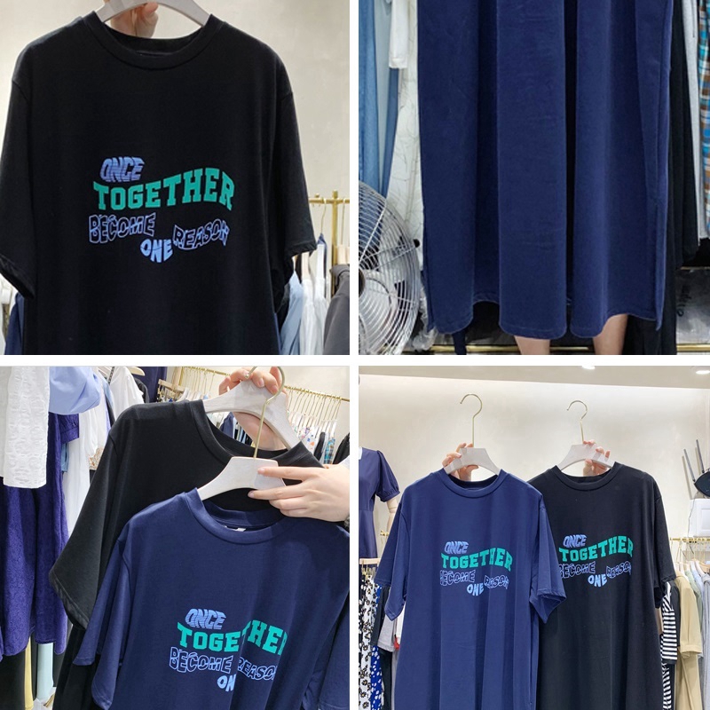 SUXI Đầm thun ngắn tay in họa tiết chữ trẻ trung cho nữ