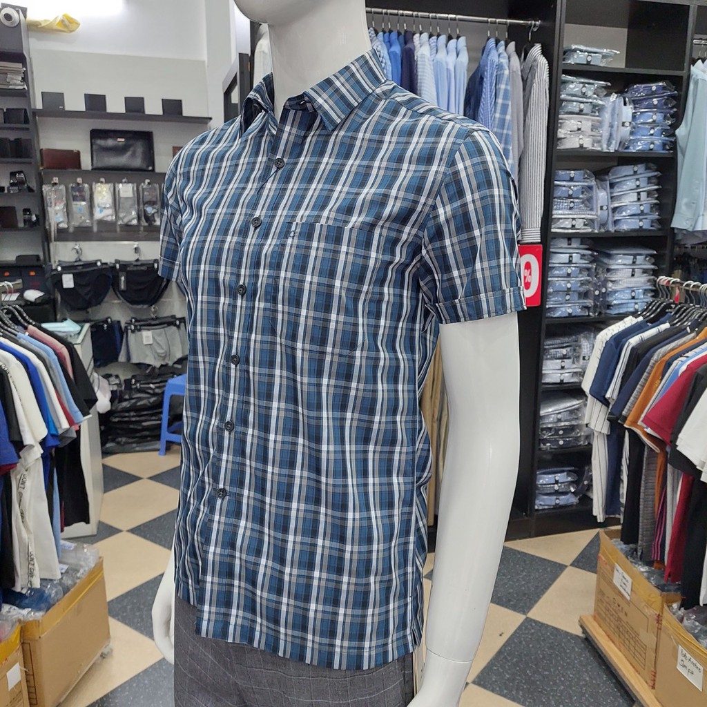 Áo Sơ Mi Nam Ngắn Tay Owen BA22702NT Somi Cộc Tay Công Sở Cao Cấp Kẻ Caro Xanh Xám Sợi Bạch Đàn Dáng Body Fit Tà Bằng | BigBuy360 - bigbuy360.vn
