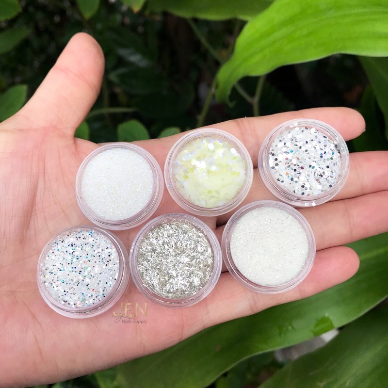 Nhũ kim tuyến-cát rắc móng trắng bạc-phụ kiện nail