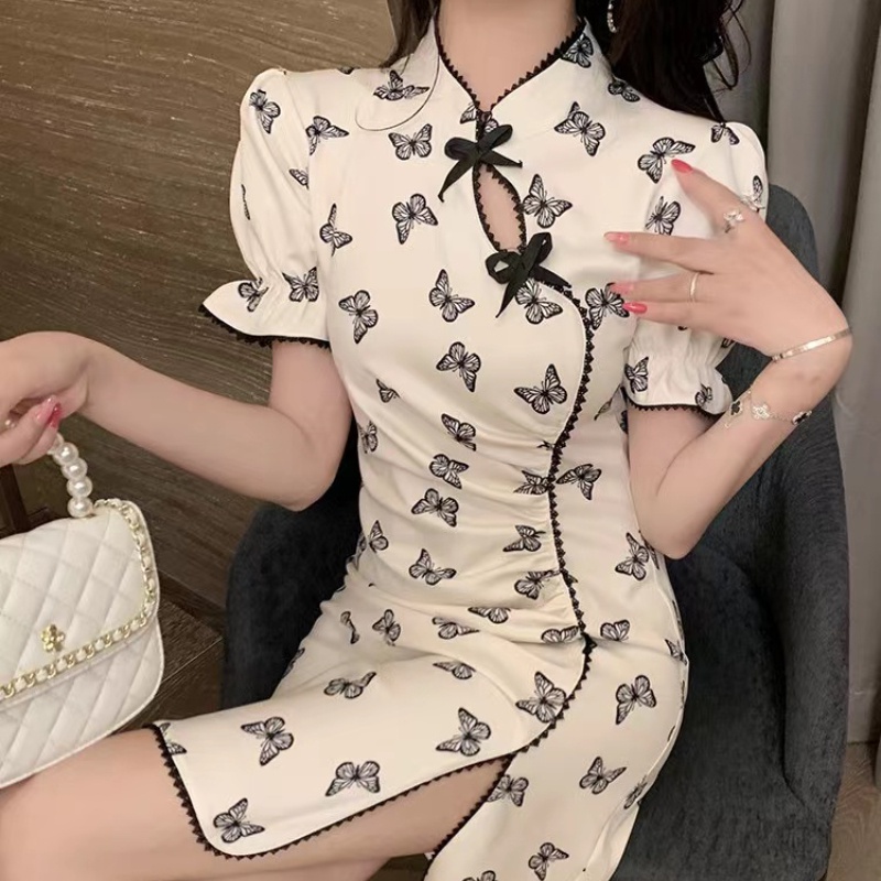 Đầm sườn xám PERTY dáng ngắn phong cách Hàn Quốc thời trang mùa hè dành cho nữ