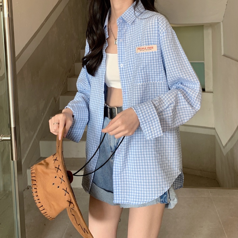 SUXI Áo Sơ Mi Dài Tay Chống Nắng Họa Tiết Ca Rô Thời Trang Dành Cho Nữ