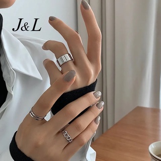 Set 3 nhẫn hợp kim màu bạc kiểu dáng hình học thời trang