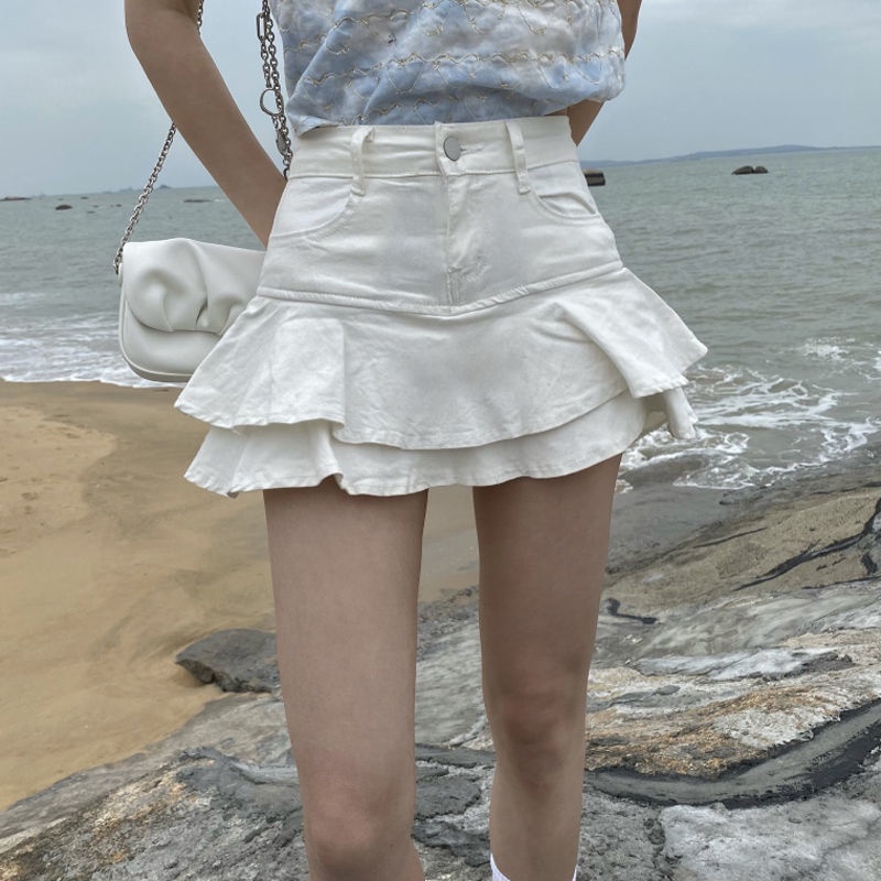 Chân váy jean COZOKC lưng cao phối bèo thiết kế quyến rũ dễ phối đồ