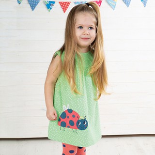Mã S0483 váy hè xanh lá thêu đắp họa tiết bọ rùa đỏ của Little maven cho bé gái