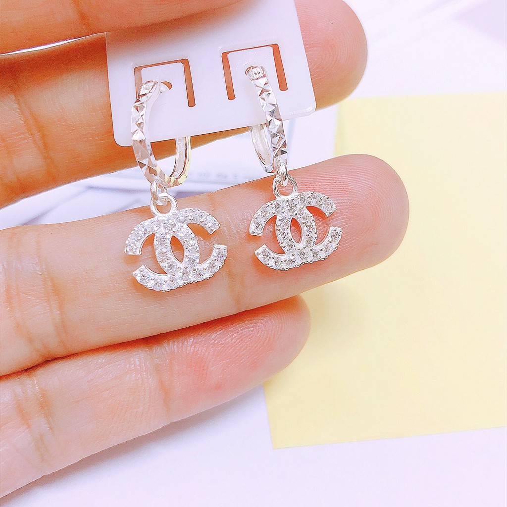 Bông tai bạc ta Bibi, khuyên vòng tròn treo chữ X gắn đá nhỏ xinh xắn