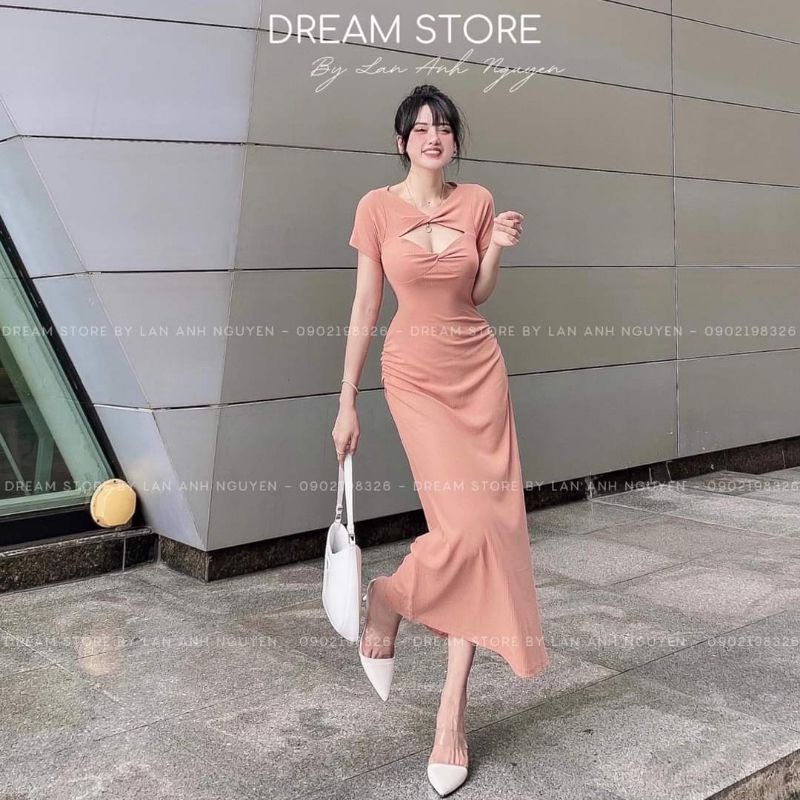 40KG - 80KG Bigsize Đầm dài cổ xoắn khoét ngực nhún 2 bên siêu dễ thương