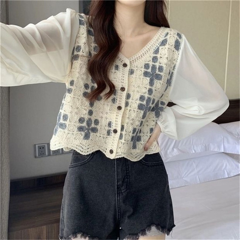 Áo Khoác Cardigan Vải Voan Phối Ren Hoa Thời Trang Mùa Hè Cho Nữ