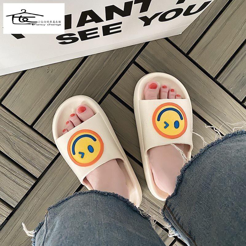 Dép Đi Trong Nhà/Ngoài Trời Đế Dày Họa Tiết Mặt Cười Thời Trang Mùa Thu Mới Cho Nữ