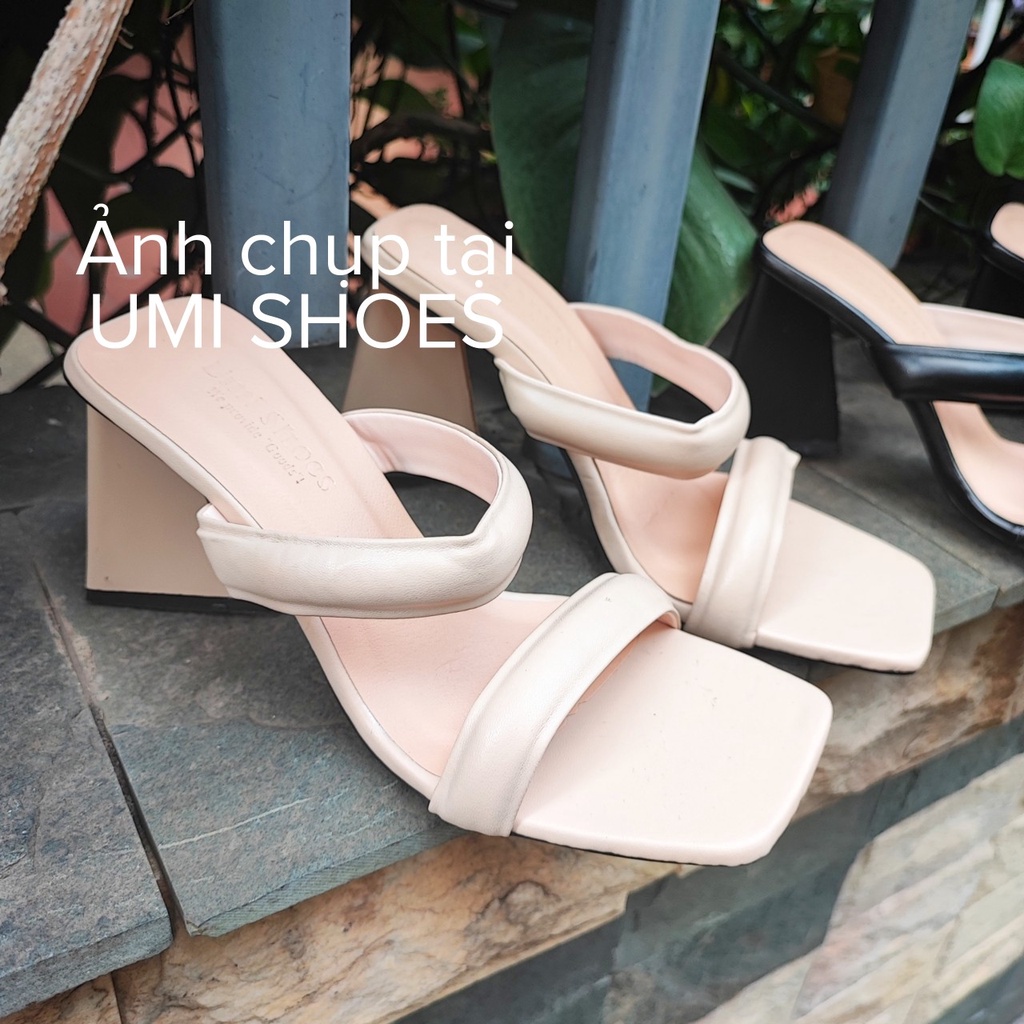 Giày Guốc Cao Gót Tam Giác Hai Quai Ngang Phồng mũi vuông thời trang mới đẹp đi chơi du lịch đi biển trắng/đen