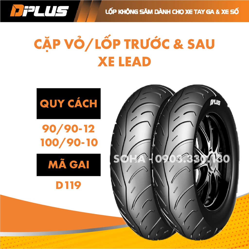 Cặp Vỏ/Lốp Trước & Sau Xe Honda Lead  90/90-12 & 100/90-10 - DPLUS