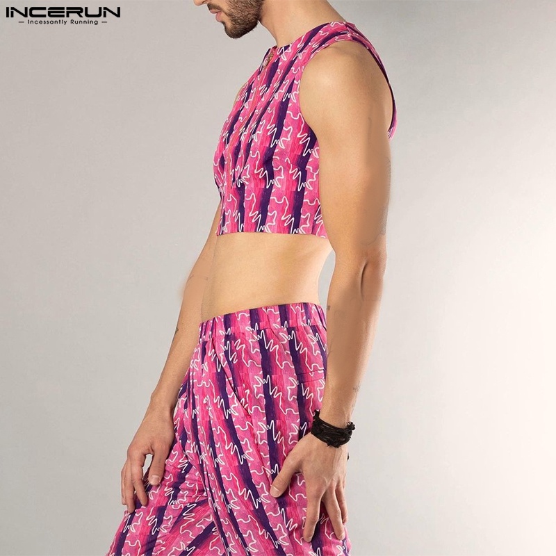 Set áo sát nách và quần dài INCERUN in họa tiết dành cho nam