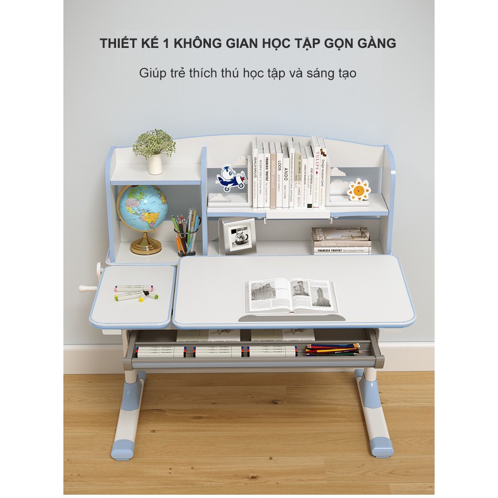 BÀN HỌC THÔNG MINH CHỐNG GÙ, CHỐNG CẬN CHO TRẺ EM DÀI 1M MÀU XANH CAYABE MÃ CB-71000