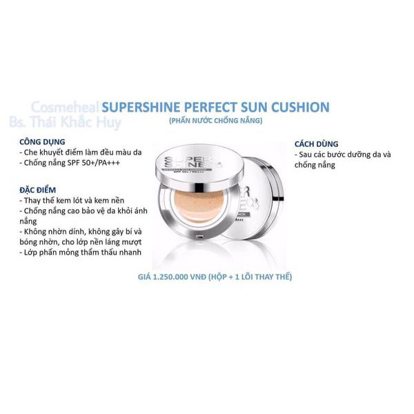 [HÀNG NHẬP KHẨU] Phấn nước chống nắng tế bào gốc Cosmeheal Supershine Perfect Sun Cushion SPF 50+/PA+++ (2 lõi)