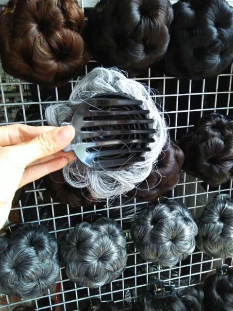 Tóc búi rối xoăn màu bạc hình thật