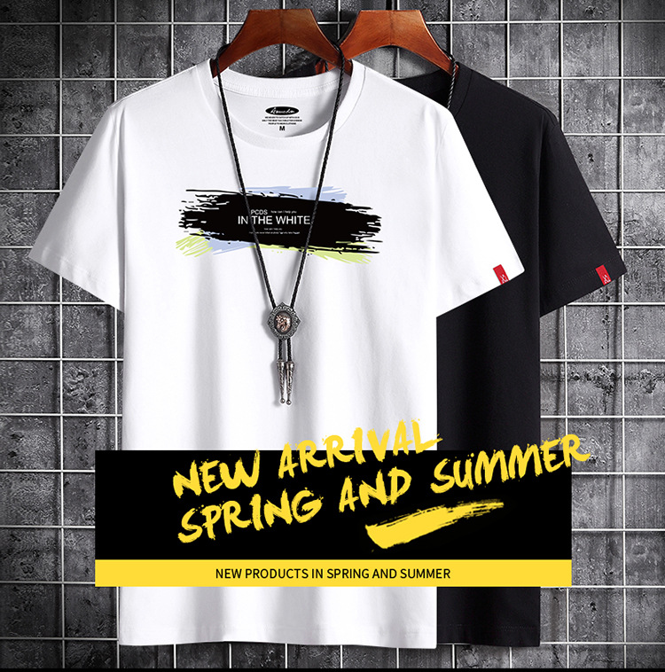 Áo thun cotton IELGY tay ngắn cổ tròn thiết kế trẻ trung hợp thời trang hè cho nam size S-6Xl