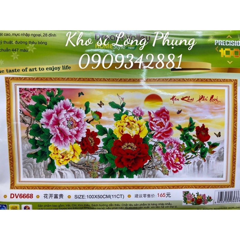 Tranh thêu chữ thập cao cấp Hoa khai Phú quý Dream valley mẫu mới Dv6668  chưa thêu