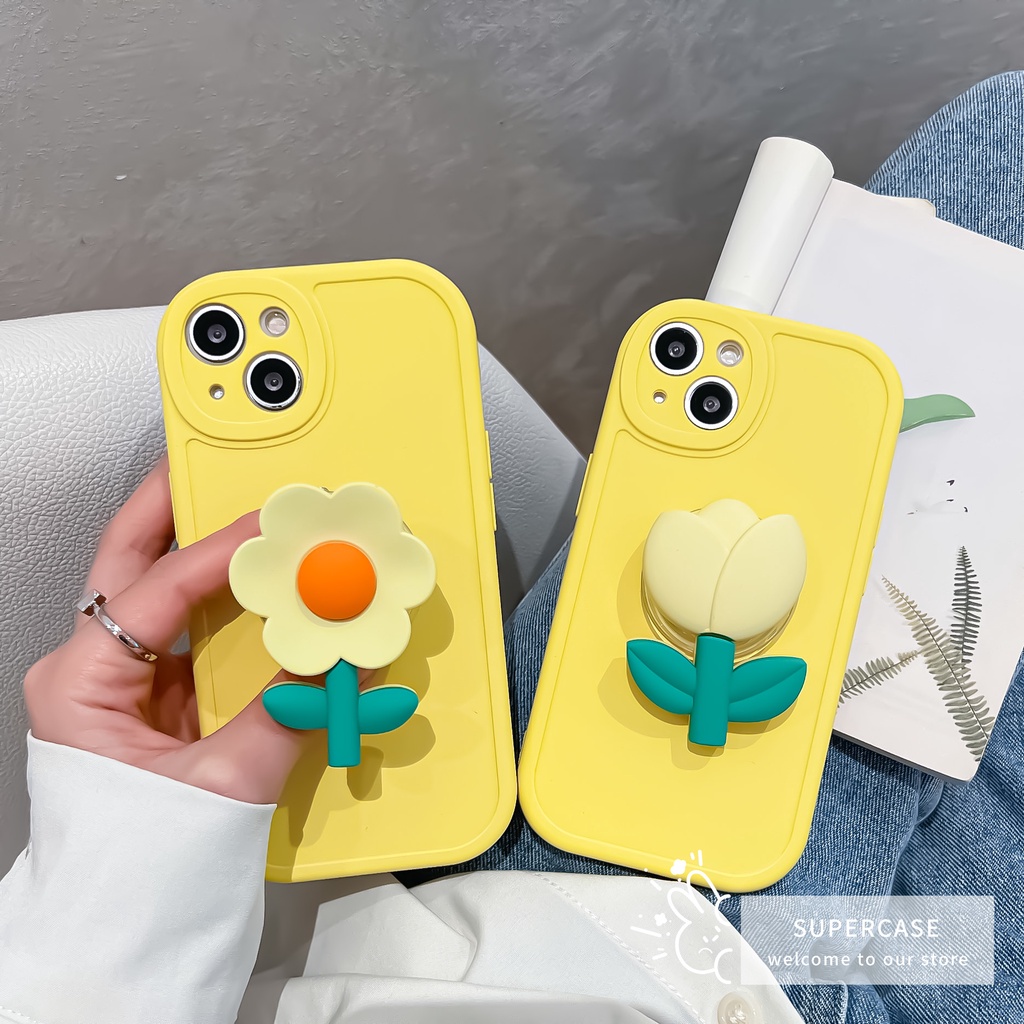 Ốp Điện Thoại TPU Dẻo Họa Tiết Hoa Tulip Kèm Giá Đỡ Cho Xiaomi Mi 12 12X 11 10T Lite Redmi K50 K40 K30 Ultra Note 10 5G 9T 8 Pro