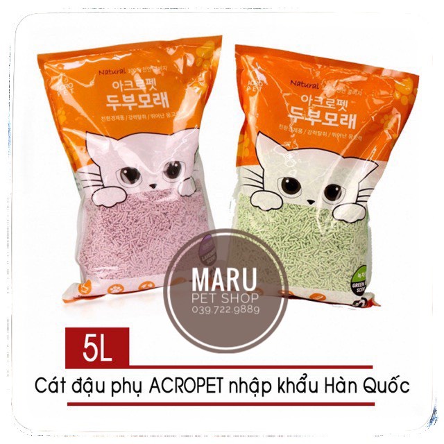 Cát vệ sinh mèo đậu nành ACROPET 5lit - cát Tofu cho mèo đi vệ sinh ( cát xả bồn cầu ), cát mèo Pur