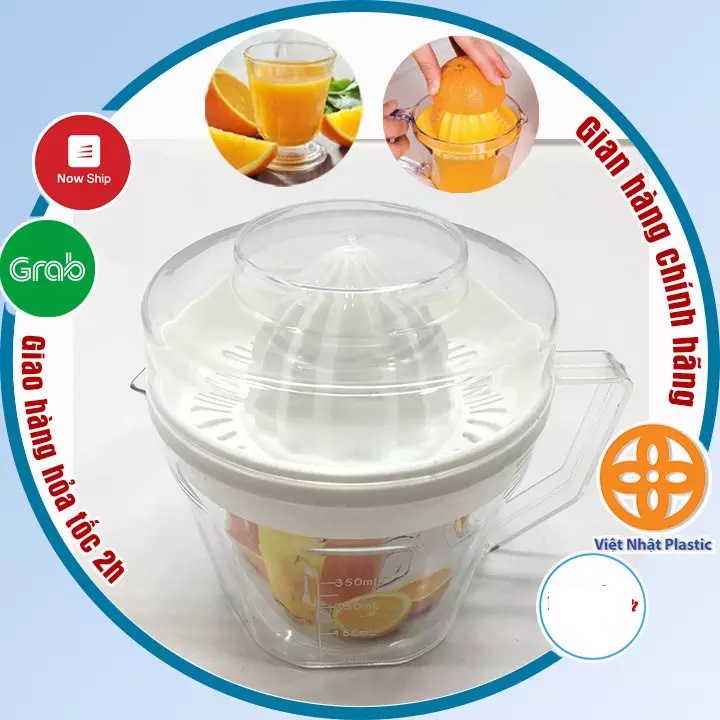 Dụng cụ vắt cam trong suốt có lưới lọc, nắp đậy kèm ca đong định mức