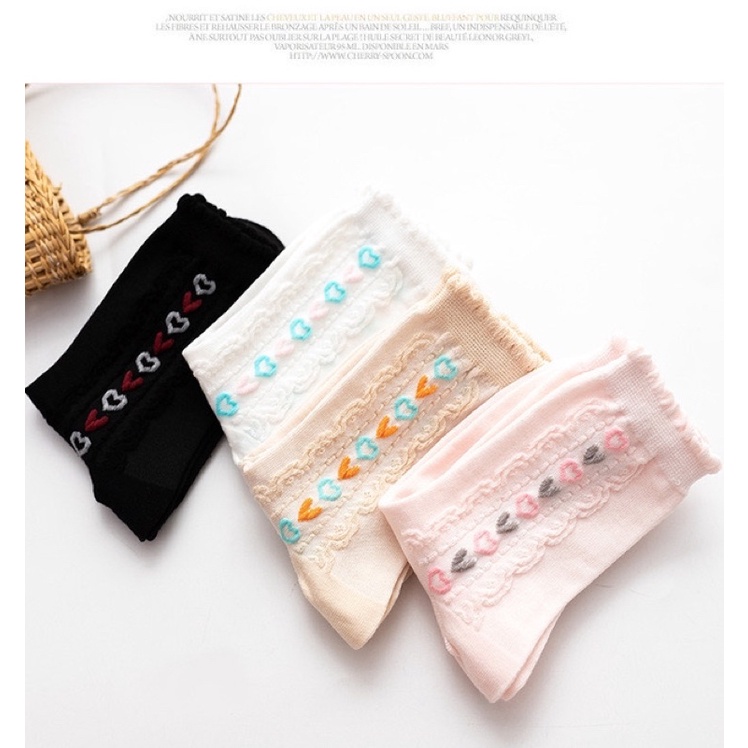 Set 04 tất/vớ len hoạ tiết tim dễ thương phong cách nàng thơ ullzang