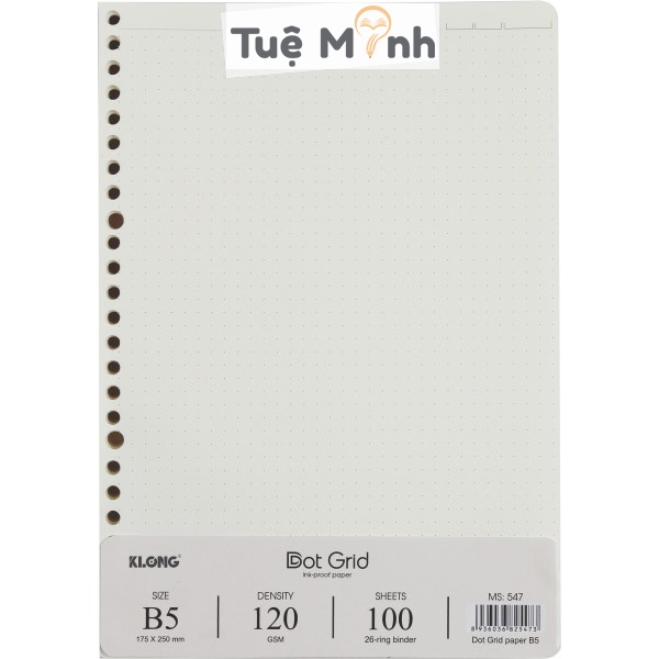 100 tờ giấy refill ruột sổ còng Klong B5 Dot Grid chấm lưới tròn, Klong MS 547