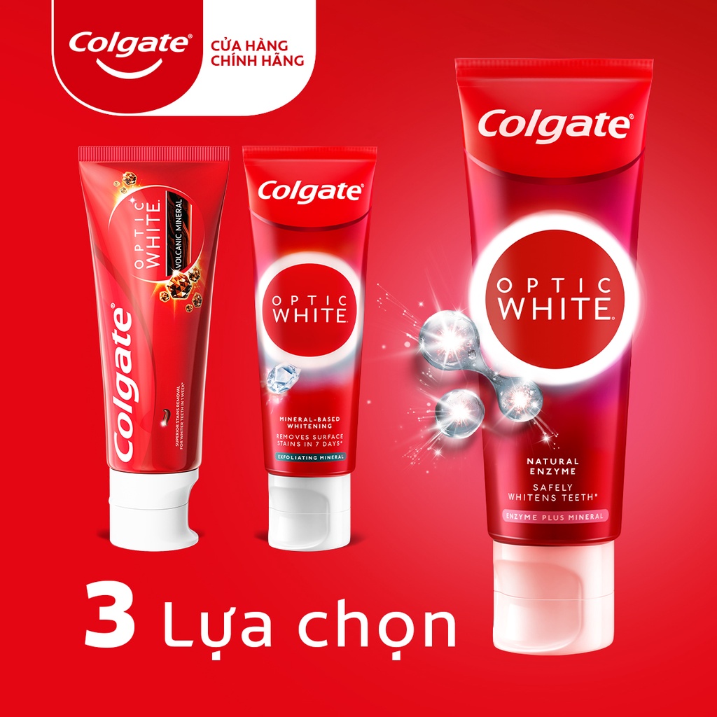 Bộ 3 Kem Đánh Răng Colgate trắng răng Optic White hương đào từ enzyme tự nhiên 80g
