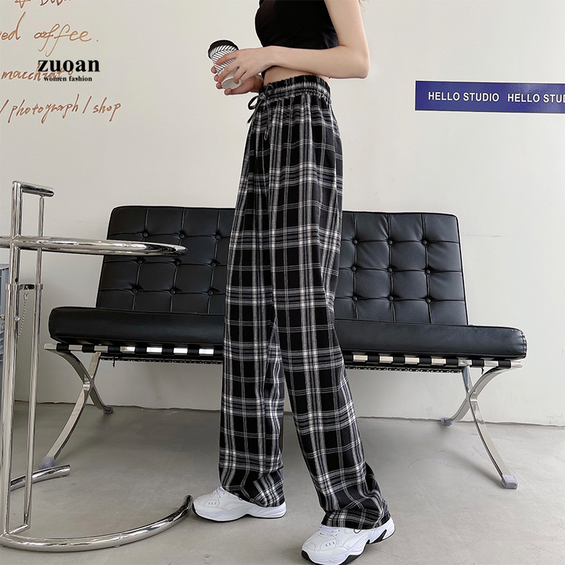 Quần ống rộng SUXI họa tiết ca rô trẻ trung thời trang cho nữ