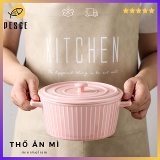 Thố ăn mì gốm sứ - thố đựng canh kẻ sọc nhiều màu
