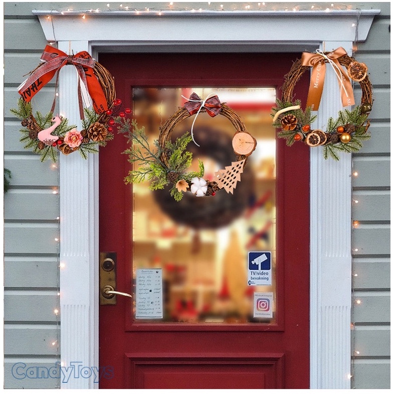 VÒNG HOA TREO TƯỜNG  TRANG TRÍ NOEL, GIÁNG SINH BẰNG GỖ MÂY