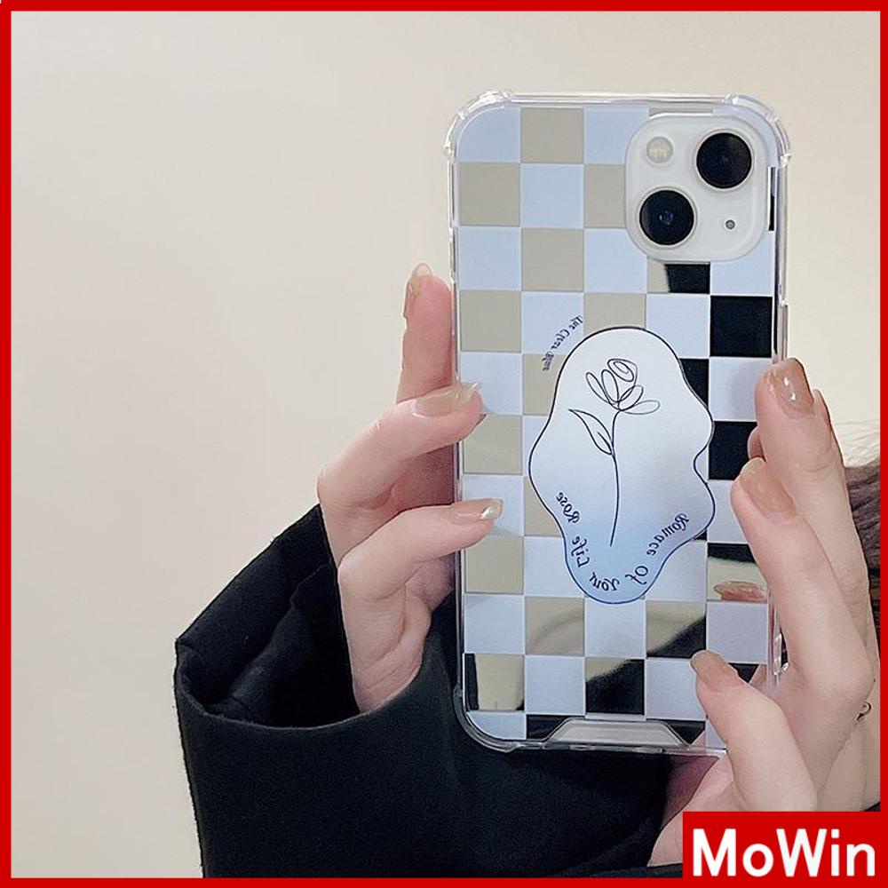 iPhone Case Luxury Acrylic Mirror Airbag Shockproof Protection Camera Checkerboard Check Rose Flower Compatible For iPhone 11 Pro Max 13 Pro Max 12 Pro Max 7Plus XS Max